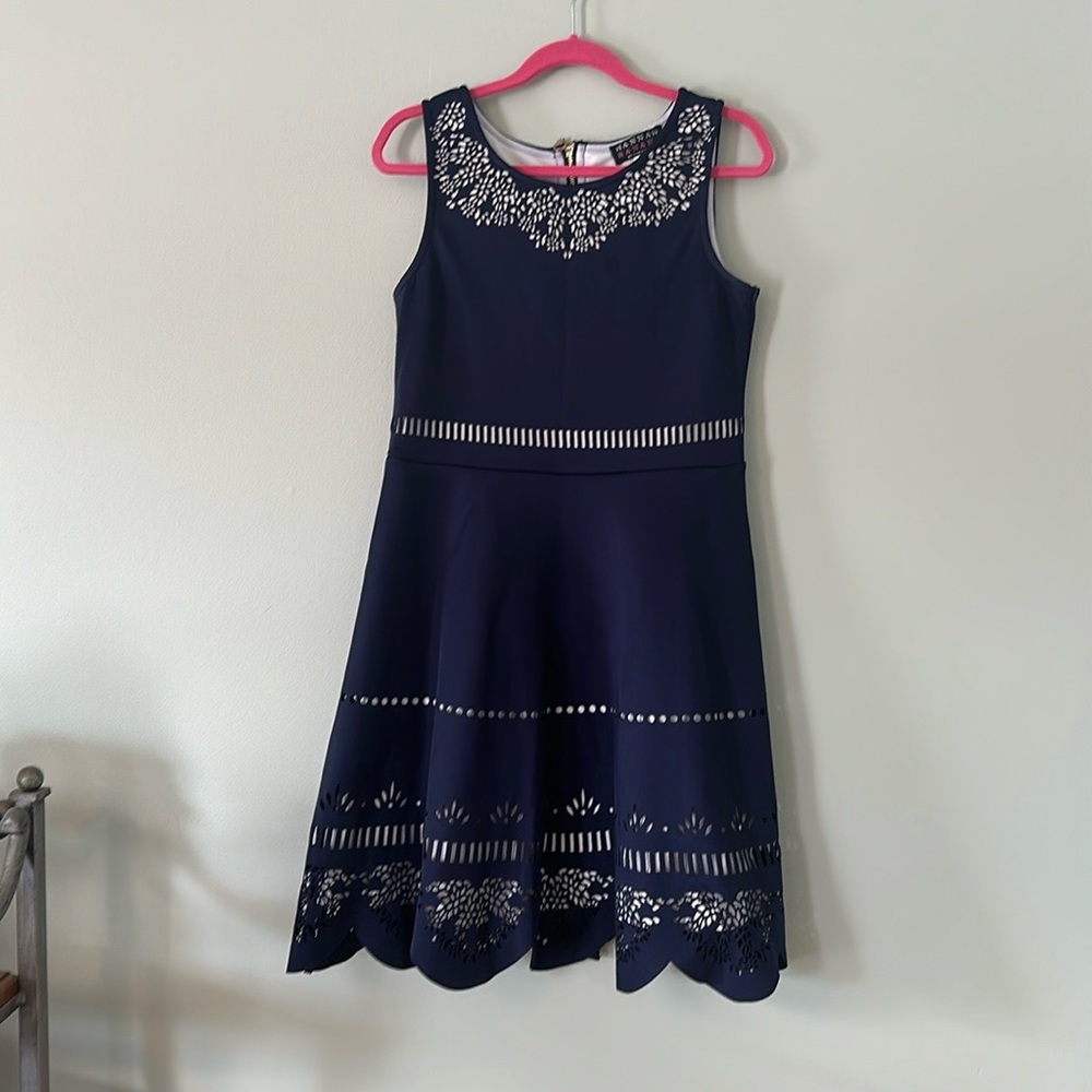 Navy Blue Laser-cut Dress